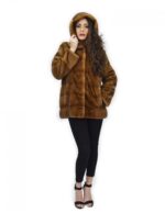 Coat 72 cm golden 42 horizontal mink fur with full long-sleeved leather - Image 5