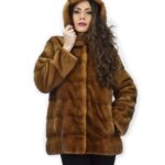 Cappotto 72 cm golden 42 pelliccia di visone orizzontale a pelli intere cappuccio manica lunga