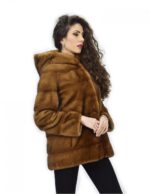 Coat 72 cm golden 42 horizontal mink fur with full long-sleeved leather - Image 4