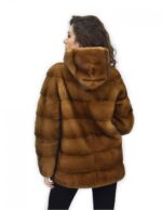 Coat 72 cm golden 42 horizontal mink fur with full long-sleeved leather - Image 6