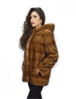 Coat 72 cm golden 42 horizontal mink fur with full long-sleeved leather - Image 3