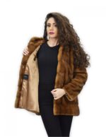 Coat 72 cm golden 42 horizontal mink fur with full long-sleeved leather - Image 7