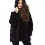 Cappotto 72 cm mogano 50 pelliccia di visone orizzontale a pelli intere cappuccio manica lunga