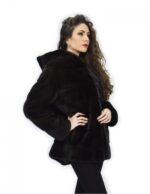 Mantel 72 cm Mahagoni 50 horizontale Nerzpelz mit voller langärmeligem Leder – Bild 4