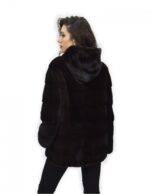 Mantel 72 cm Mahagoni 50 horizontale Nerzpelz mit voller langärmeligem Leder – Bild 6