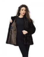 Mantel 72 cm Mahagoni 50 horizontale Nerzpelz mit voller langärmeligem Leder – Bild 7