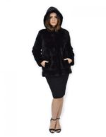 Coat 72 cm black 44 horizontal mink fur with full long-sleeved leathers - Image 5
