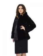 Coat 72 cm black 44 horizontal mink fur with full long-sleeved leathers - Image 3