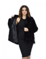 Coat 72 cm black 44 horizontal mink fur with full long-sleeved leathers - Image 7