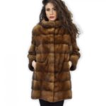 50 Golden cappotto 82cm pelliccia di visone orizzontale manica 3/4 collo pistagna