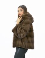 56 Mink fur jacket with hood and long horizontal demy sleeve - Image 3