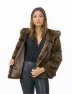 56 Mink fur jacket with hood and long horizontal demy sleeve - Image 7