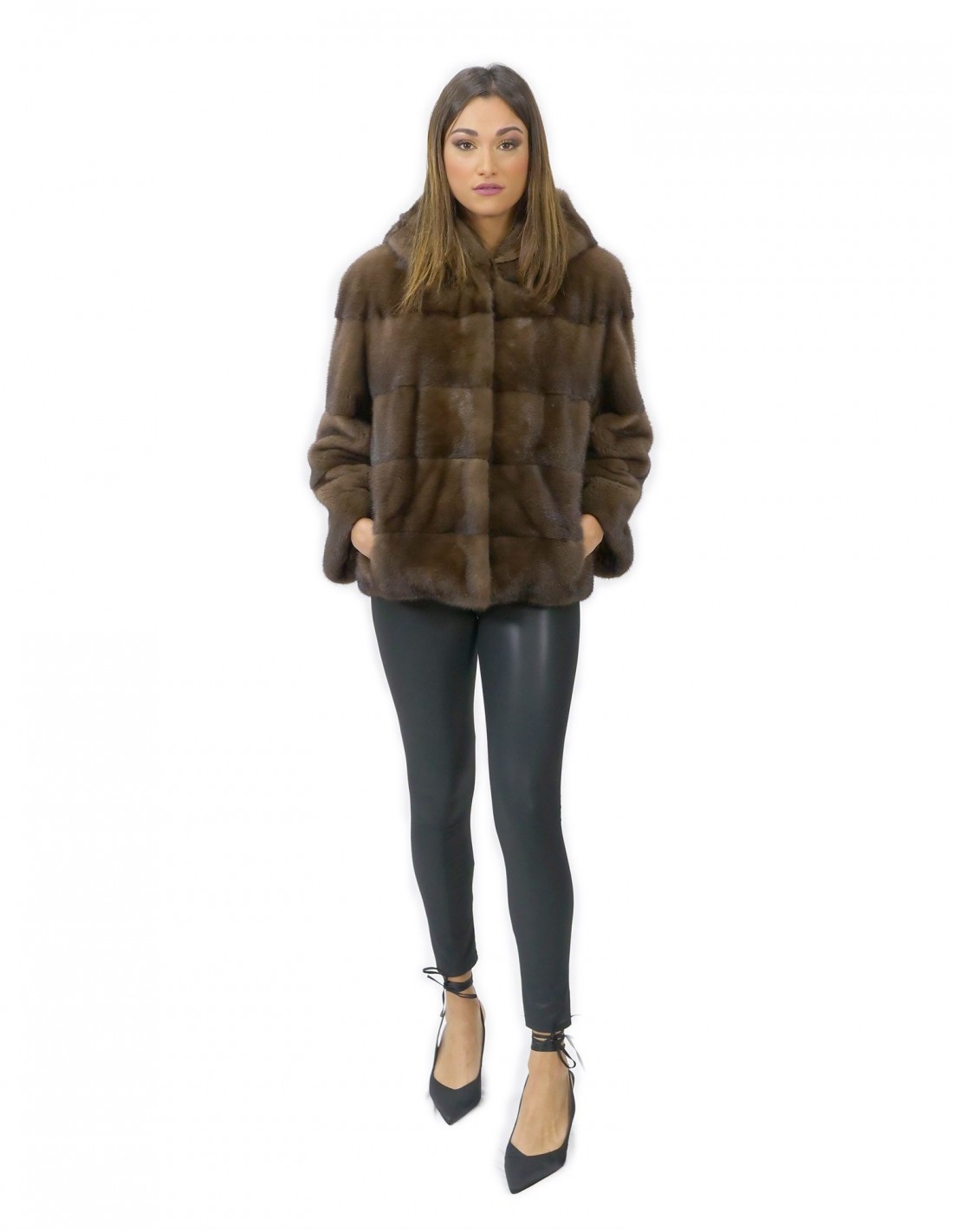 56 Mink fur jacket with hood sleeve 3/4 short demy buff color - Image 5