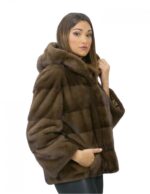 56 Mink fur jacket with hood sleeve 3/4 short demy buff color - Image 4