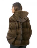 56 Mink fur jacket with hood sleeve 3/4 short demy buff color - Image 6