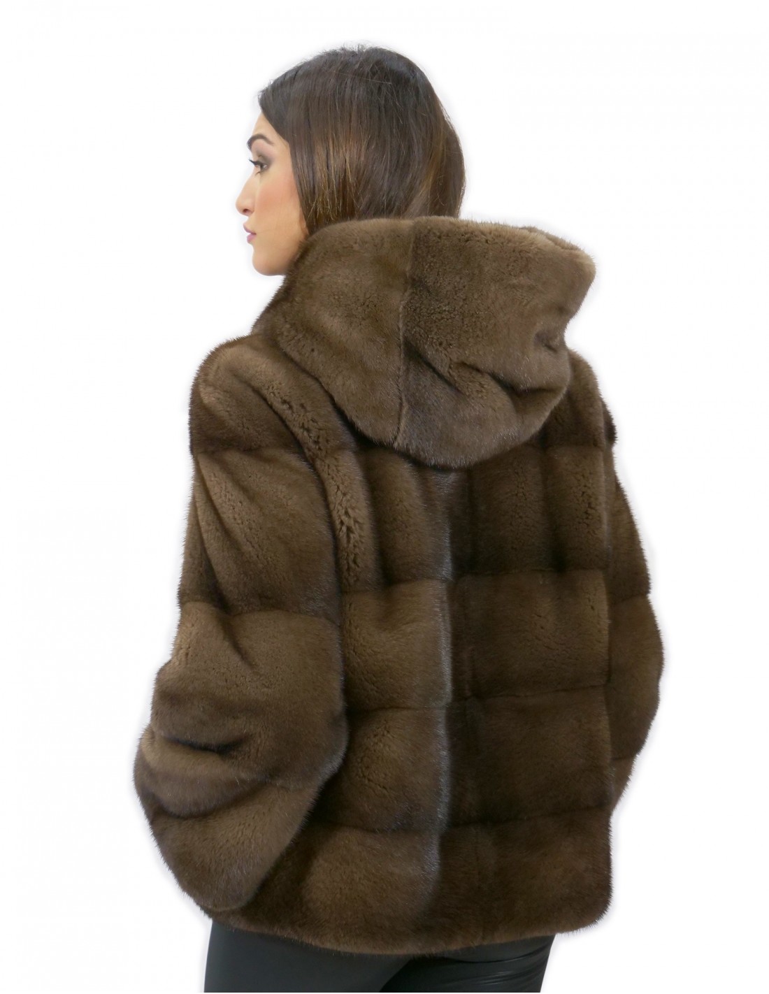 56 Mink fur jacket with hood sleeve 3/4 short demy buff color - Image 6