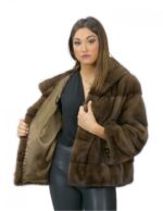 56 Mink fur jacket with hood sleeve 3/4 short demy buff color - Image 7
