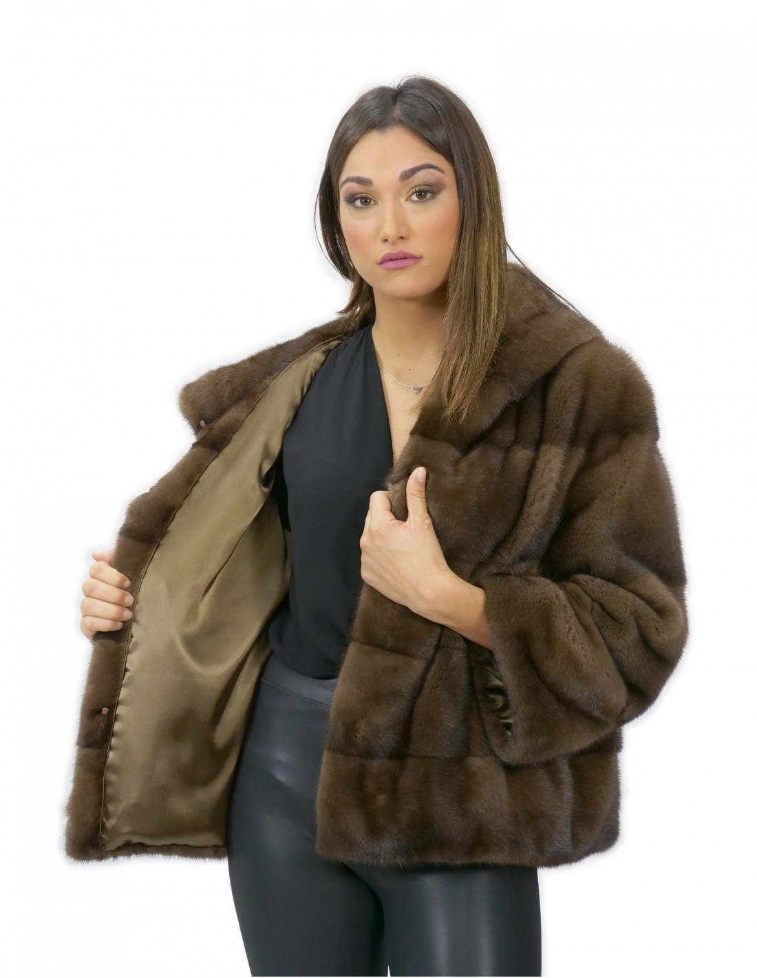 56 Mink fur jacket with hood sleeve 3/4 short demy buff color - Image 7