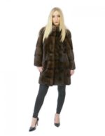 Cappotto pelliccia visone 84 centimetri demi taglia 44 collo pistagna manica 3/4
