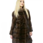 Cappotto pelliccia visone 84 centimetri demi taglia 44 collo pistagna manica 3/4