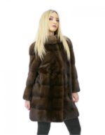 Cappotto pelliccia visone 84 centimetri demi taglia 44 collo pistagna manica 3/4