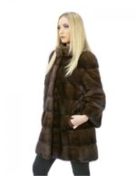 Cappotto pelliccia visone 84 centimetri demi taglia 44 collo pistagna manica 3/4