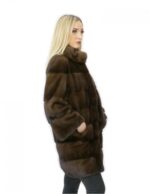 Cappotto pelliccia visone 84 centimetri demi taglia 44 collo pistagna manica 3/4