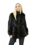 Giacca mogano pelliccia visone 48 orizzontale e intera 70 centimetri pistagna