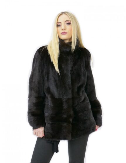 Giacca mogano pelliccia visone 48 orizzontale e intera 70 centimetri pistagna