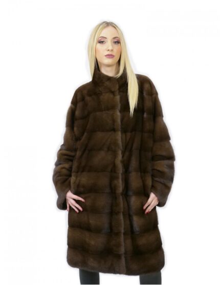 Cappotto scanbrown pelliccia visone 48 orizzontale collo pistagna 100 cm