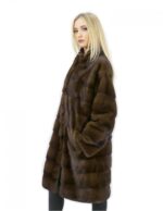 Mantel scanbraun Pelz Nerz 48 horizontale Pistazienhals 100 cm – Bild 4