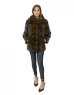 Jacke 70 cm horizontale Nerzgröße 52 Fell Kapuze scanbrown – Bild 5