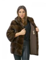 Jacke 70 cm horizontale Nerzgröße 52 Fell Kapuze scanbrown – Bild 7