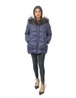 Down jacket with inner fleece and blue fox fur 46 fur zip cap - Image 5