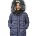 Piumino con pile interno e pelliccia di volpe blu 46 pelliccia cappuccio zip