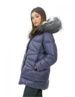 Down jacket with inner fleece and blue fox fur 46 fur zip cap - Image 3