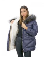 Down jacket with inner fleece and blue fox fur 46 fur zip cap - Image 7