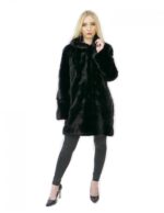 Nerzfell Größe 50 schwarz lang 88 cm Kapuze elegante Frau – Bild 5