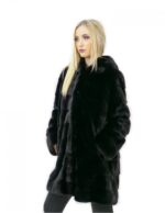 Nerzfell Größe 50 schwarz lang 88 cm Kapuze elegante Frau – Bild 4