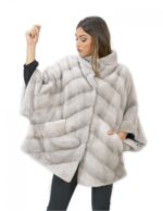 Pelliccia visone taglia 50 zaffiro mantella lungo 72 centimetri pistagna donna