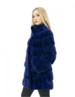 Pelz Mantel Nerz Frau blau Kreuz 44 lange 81 cm hohen Hals moderne Mode – Bild 4