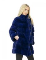 Pelz Mantel Nerz Frau blau Kreuz 44 lange 81 cm hohen Hals moderne Mode – Bild 3