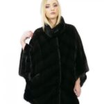 Pelliccia visone taglia 44 nero mantella lungo 72 centimetri collo alto donna
