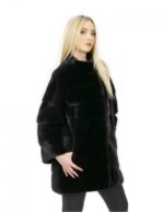 Coat fur mink woman black 44 long 84 cm high collar sleeve 3/4 fashion - Image 3