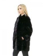 Coat fur mink woman black 44 long 84 cm high collar sleeve 3/4 fashion - Image 4