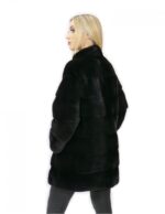 Coat fur mink woman black 44 long 84 cm high collar sleeve 3/4 fashion - Image 6