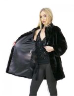 Coat fur mink woman black 44 long 84 cm high collar sleeve 3/4 fashion - Image 7