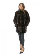 Women's 52 fur coat mink mahogany 81 cm long high collar 3/4 sleeves - Image 5