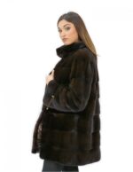 Women's 52 fur coat mink mahogany 81 cm long high collar 3/4 sleeves - Image 3