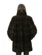 Women's 52 fur coat mink mahogany 81 cm long high collar 3/4 sleeves - Image 6
